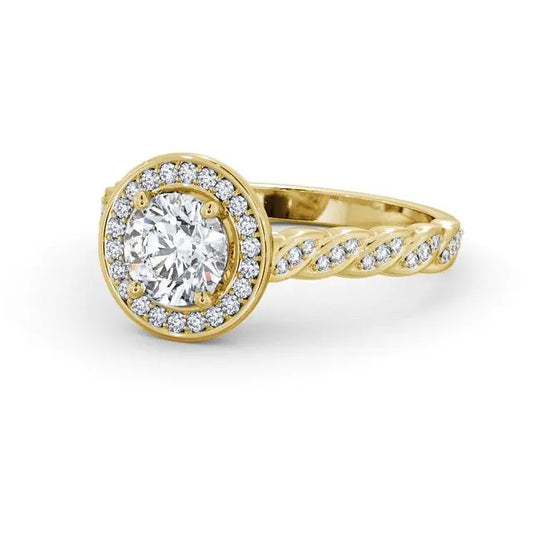 0.55CTW Round Halo Setting Lab Grown Diamond Ring  customdiamjewel 10KT Yellow Gold VVS-EF