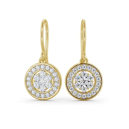 0.90CTW Halo Round Lab Grown Diamond Drop Earring  customdiamjewel 10KT Yellow Gold VVS-EF