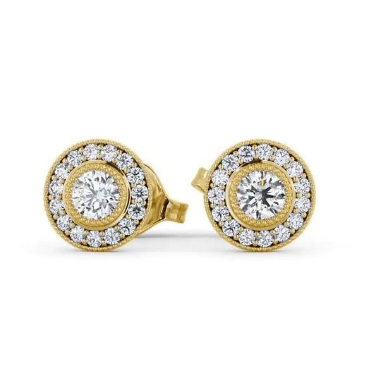 0.70CTW Milgrain Lab Grown Round Cut Wedding Stud  customdiamjewel 10KT Yellow Gold VVS-EF