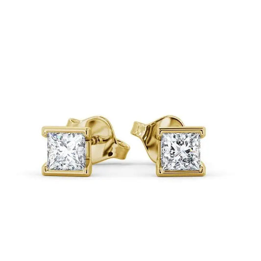1.40CTW Princess Cut Bezel Set Stud Earrings  customdiamjewel 10KT Yellow Gold VVS-EF