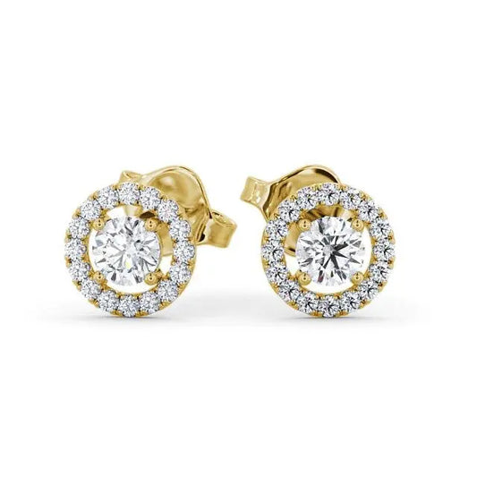 1.25CTW Halo Round Cut Lab Grown Stud Earring  customdiamjewel 10KT Yellow Gold VVS-EF