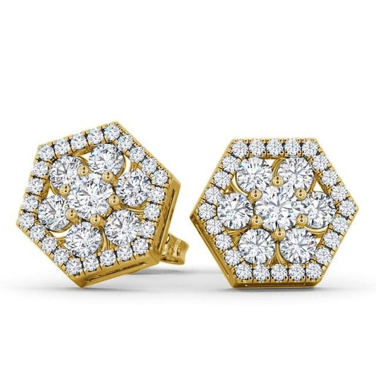 1.10CTW Hexagon Shape Cluster Lab Grown Diamond Stud  customdiamjewel 10KT Yellow Gold VVS-EF