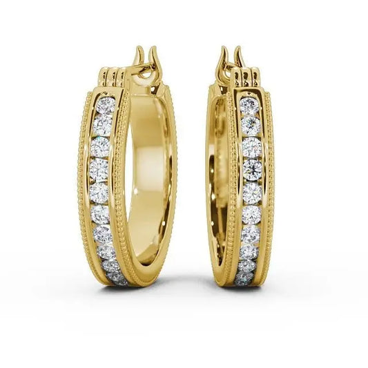 0.88CTW Vintage Milgrain Hoop Earrings  customdiamjewel 10KT Yellow Gold VVS-EF