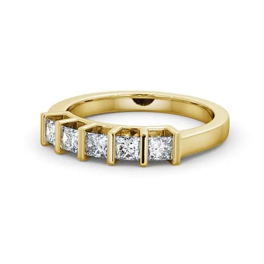 0.75CTW Princess Cut Five Stone Lab Grown Diamond Wedding Ring  customdiamjewel 10KT Yellow Gold VVS-EF