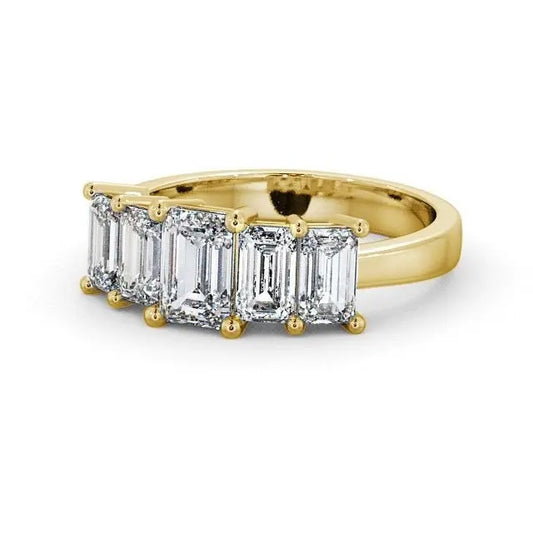 1.20CTW Emerald Cut Five Stone Lab Grown Diamond Ring  customdiamjewel 10KT Yellow Gold VVS-EF