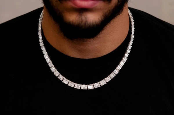Square baguette Diamond Hip Hop Chain Necklace  customdiamjewel   
