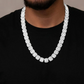 Round & Baguette Rectangle Halo Cuban Chain Necklace  customdiamjewel   