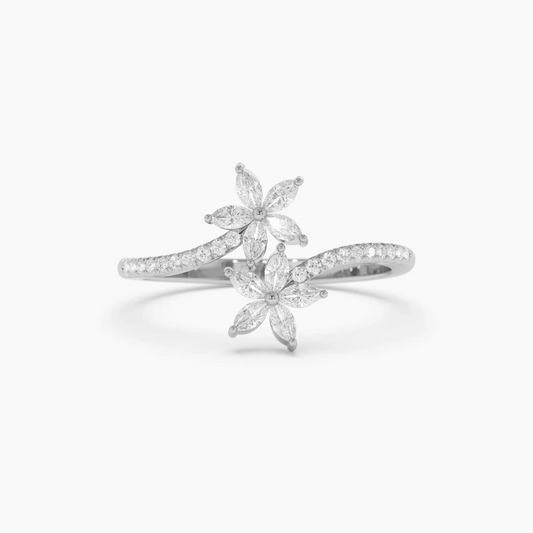 Flower Design Marquise Cut Bypass Wedding Band customdiamjewel 10 KT Solid Gold White Gold VVS-EF