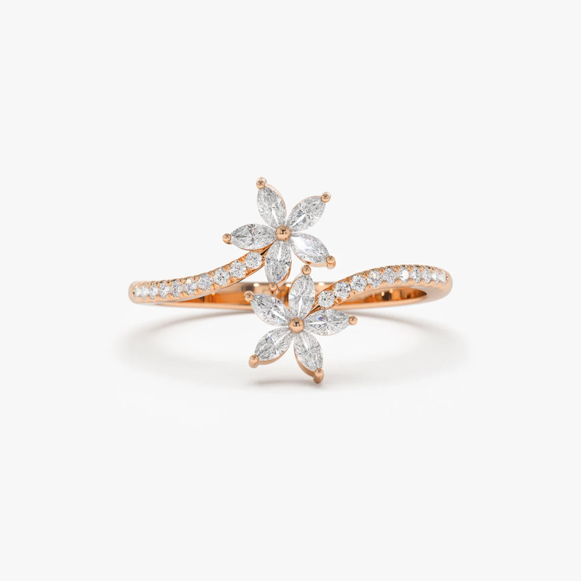 Flower Design Marquise Cut Bypass Wedding Band customdiamjewel 10 KT Solid Gold Rose Gold VVS-EF