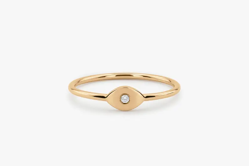 Single Natural Diamond Evil Eye Stacking Wedding Ring  customdiamjewel 10 KT Solid Gold Rose Gold VVS-EF