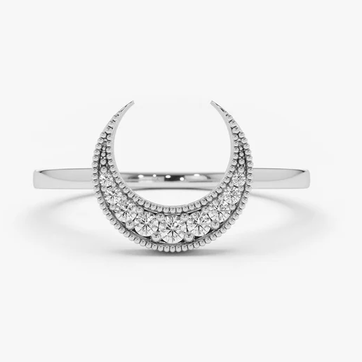 Crescent Moon Style Upside Down Round Diamond Wedding Band  customdiamjewel 10 KT Solid Gold White Gold VVS-EF