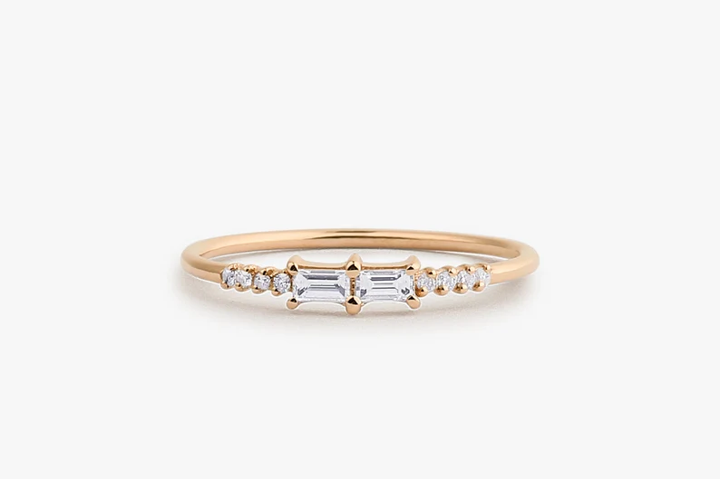 14k Gold Baguette Diamond Stacking Wedding Ring  customdiamjewel 10 KT Solid Gold Rose Gold VVS-EF