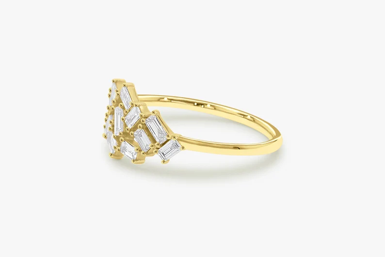 0.55CTW Real Baguette Diamond Stackable Cluster Wedding Band  customdiamjewel   