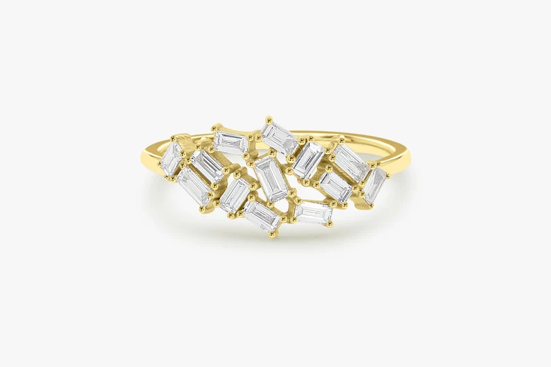 0.55CTW Real Baguette Diamond Stackable Cluster Wedding Band  customdiamjewel 10 KT Solid Gold Yellow Gold VVS-EF