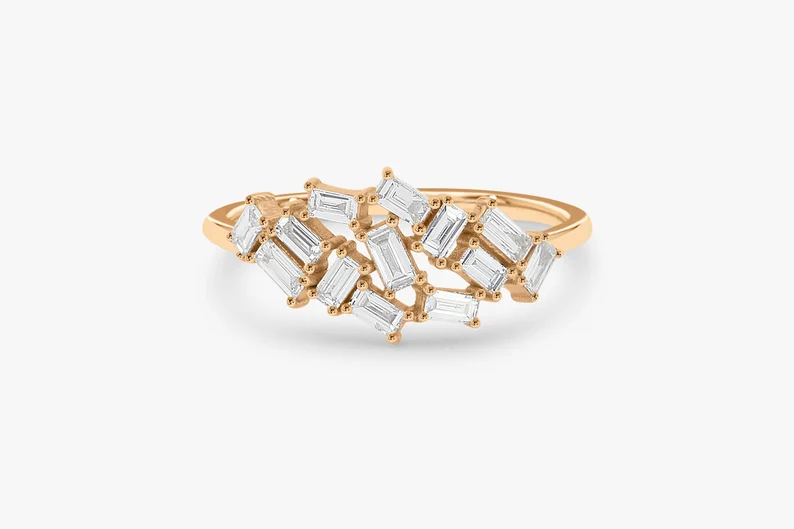 0.55CTW Real Baguette Diamond Stackable Cluster Wedding Band  customdiamjewel 10 KT Solid Gold Rose Gold VVS-EF