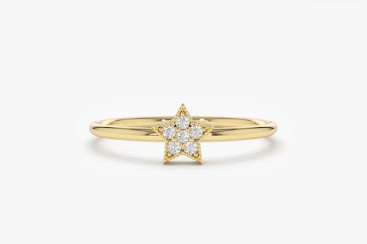 Star Shaped 14K Gold Diamond Wedding Ring  customdiamjewel 10 KT Solid Gold Yellow Gold VVS-EF