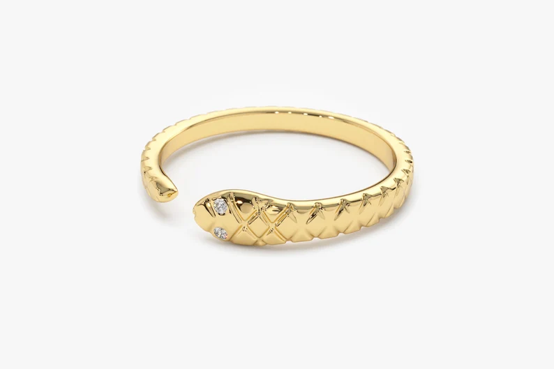 14k Gold Snake Wedding Band With Natural Diamond Eyes  customdiamjewel   