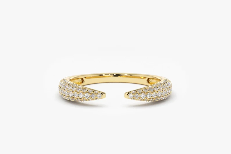 Stackable Open Claw Micro Pave Diamond Ring  customdiamjewel 10 KT Solid Gold Yellow Gold VVS-EF