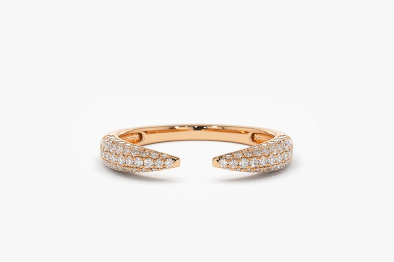 Stackable Open Claw Micro Pave Diamond Ring  customdiamjewel 10 KT Solid Gold Rose Gold VVS-EF