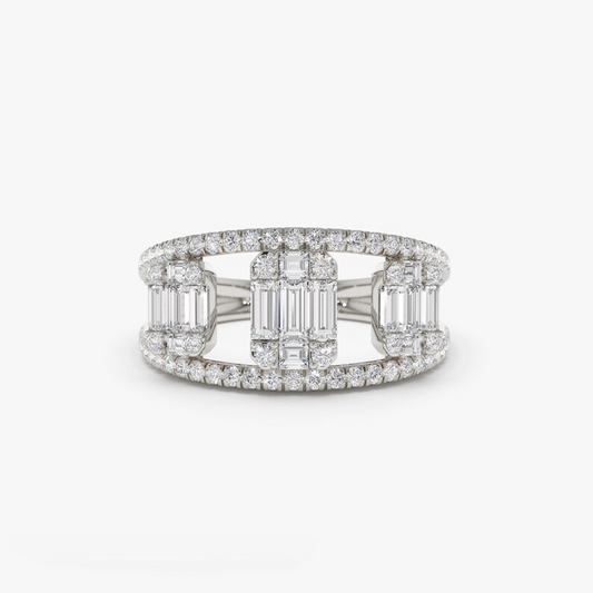 14k Gold Baguette and Round Diamond Illusion Setting Cocktail Wedding Ring  customdiamjewel 10 KT Solid Gold White Gold VVS-EF