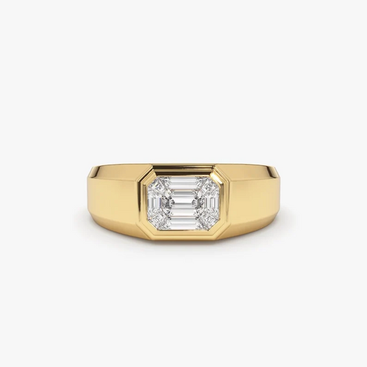 Emerald Step Cut Mosaic Illusion Setting Diamond Wedding Band  customdiamjewel 10 KT Solid Gold Yellow Gold VVS-EF