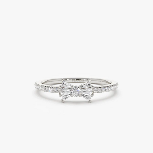 14k Gold Baguette and Round Diamond Bow Wedding Band  customdiamjewel 10KT White Gold VVS-EF