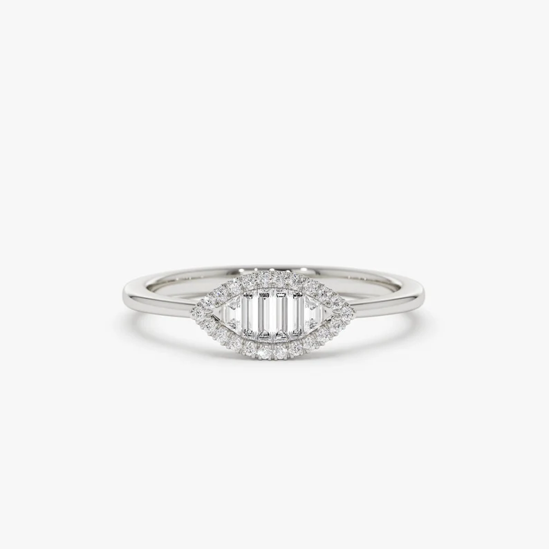 Marquise Shaped Baguette Diamond Wedding Band in Halo Setting  customdiamjewel 10KT White Gold VVS-EF