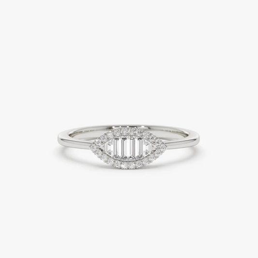 Marquise Shaped Baguette Diamond Wedding Band in Halo Setting  customdiamjewel 10KT White Gold VVS-EF