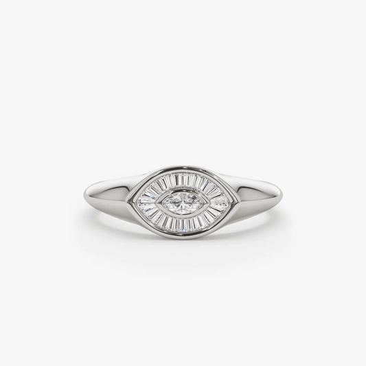 14k Gold Marquise Shape Baguette Diamond Wedding Ring  customdiamjewel 10 KT Solid Gold White Gold VVS-EF