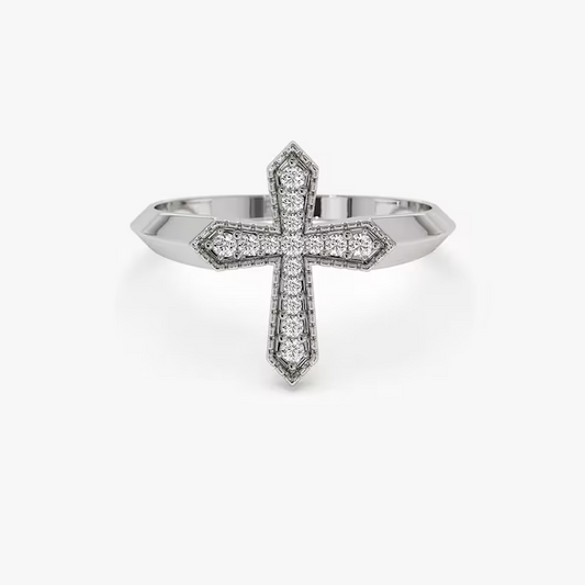 Pave Setting Religious Diamond Cross Wedding Ring  customdiamjewel 10 KT Solid Gold White Gold VVS-EF