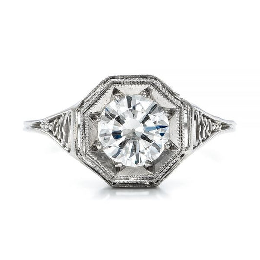 Art Deco Moissanite Solitaire Engagement Ring  customdiamjewel 10KT White Gold VVS-EF
