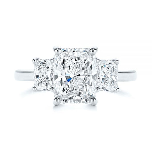 Radiant Cut Three Stone Moissanite Engagement Ring  customdiamjewel 10KT White Gold VVS-EF