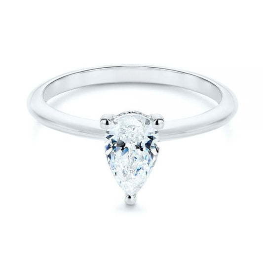 Pear Shaped Hidden Halo Moissanite Engagement Ring  customdiamjewel 10KT White Gold VVS-EF