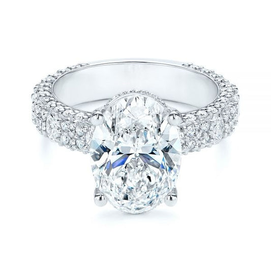 Oval Cut Micro Pave Moissanite Engagement Ring  customdiamjewel 10KT White Gold VVS-EF