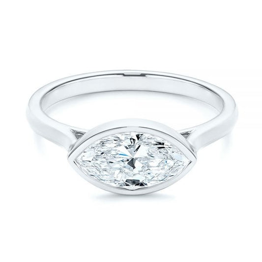 East West Marquise Cut Moissanite Engagement Ring  customdiamjewel 10KT White Gold VVS-EF