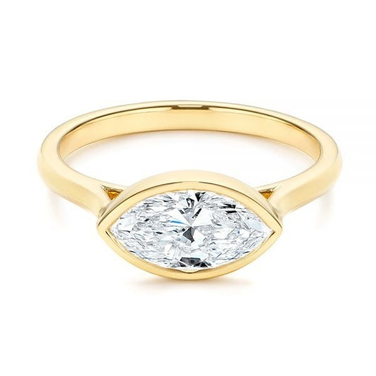 East West Marquise Cut Moissanite Engagement Ring  customdiamjewel 10KT Yellow Gold VVS-EF