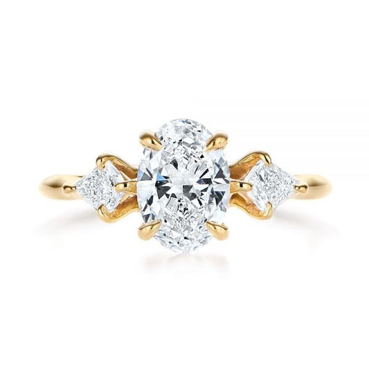 Three Stone Oval Cut Moissanite Engagement Ring  customdiamjewel 10KT Yellow Gold VVS-EF
