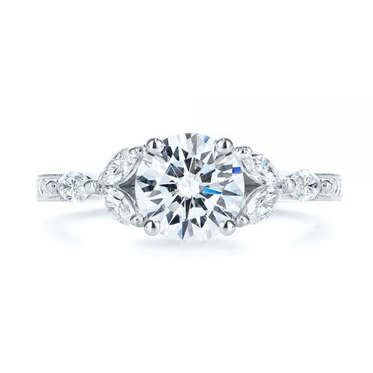 Antique Moissanite Cluster Hand Engraved Engagement Ring  customdiamjewel 10KT White Gold VVS-EF