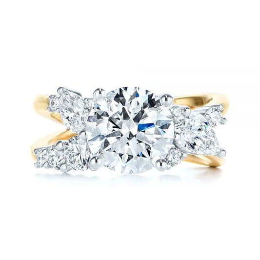 14K Solid Gold Moissanite Two Tone Cluster Engagement Ring  customdiamjewel   