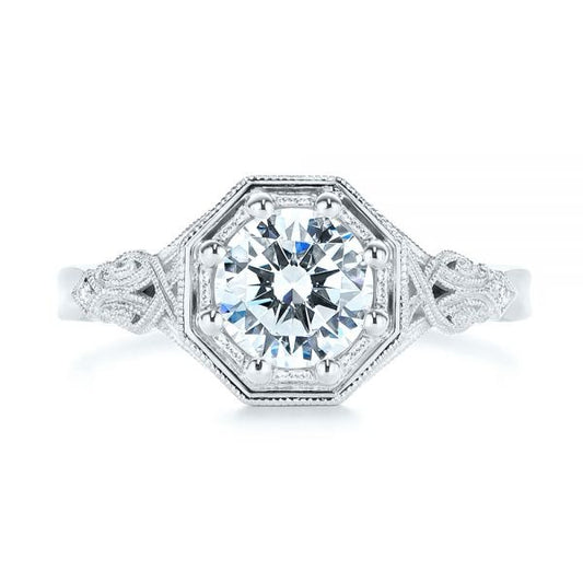 Antique Octagon Style Halo Moissanite Engagement Ring  customdiamjewel 10KT White Gold VVS-EF
