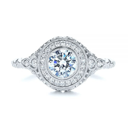 Art Deco Milgrain Moissanite Halo Engagement Ring  customdiamjewel 10KT White Gold VVS-EF