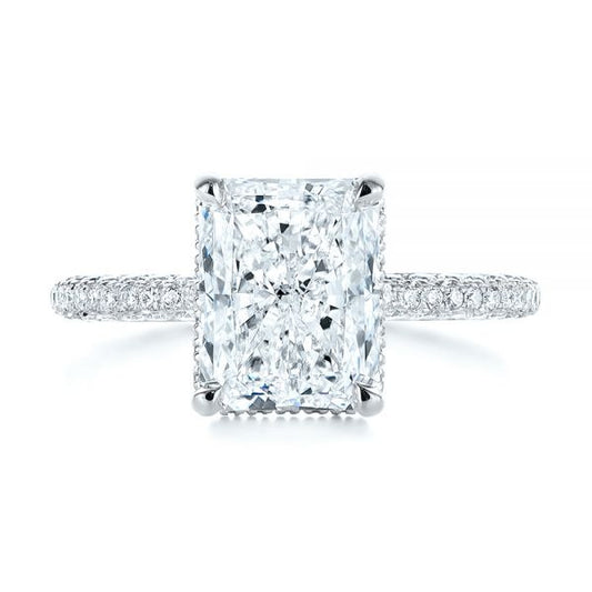 Radiant Cut Hidden Halo Moissanite Engagement Ring  customdiamjewel 10KT White Gold VVS-EF