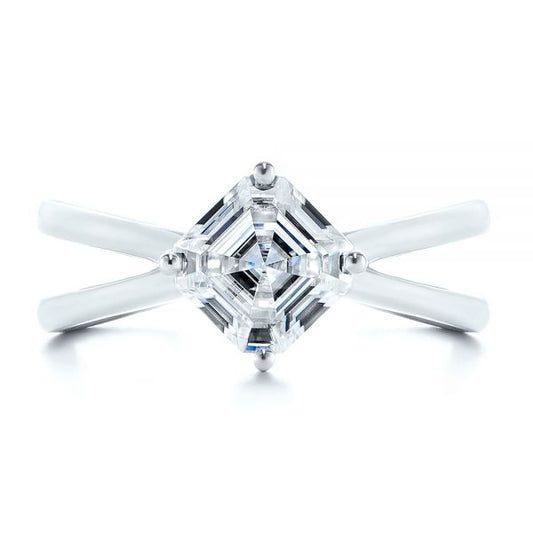 Asscher Cut Moissanite Split Shank Engagement Ring  customdiamjewel 10KT White Gold VVS-EF