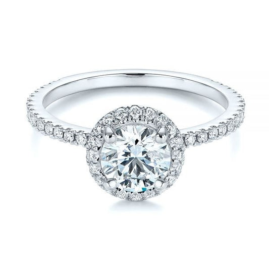 Two Tone Halo Moissanite Engagement Ring  customdiamjewel 10KT White Gold VVS-EF