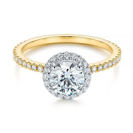 Two Tone Halo Moissanite Engagement Ring  customdiamjewel 10KT Yellow Gold VVS-EF