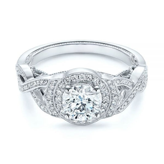 Art Deco Moissanite Twisted Engagement Ring  customdiamjewel 10KT White Gold VVS-EF