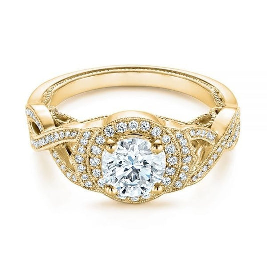 Art Deco Moissanite Twisted Engagement Ring  customdiamjewel 10KT Yellow Gold VVS-EF