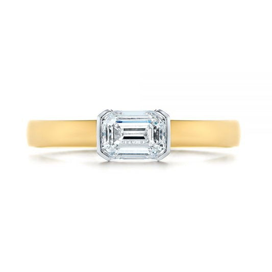 East West Emerald Cut Moissanite Two Stone Engagement Ring  customdiamjewel 10KT Yellow Gold VVS-EF
