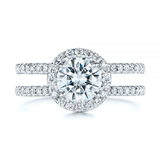 Double Shank Moissanite Halo Engagement Ring  customdiamjewel 10KT White Gold VVS-EF