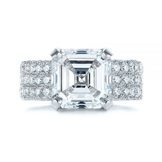 Asscher Cut Moissanite Modern Pave Engagement Ring  customdiamjewel 10KT White Gold VVS-EF